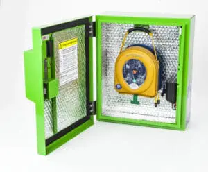 Close Up Of An Open HeartSafe Defibrillator Box