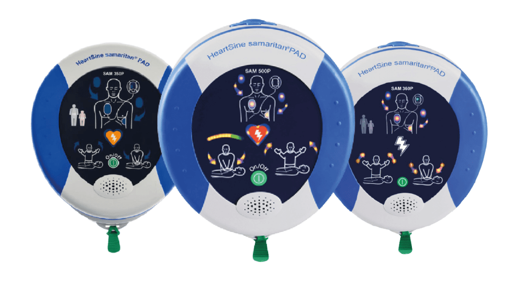 Three HeartSine samaritan PADS. SAM 350P, SAM 500P and SAM360P