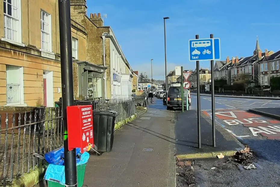 Bloomfield Road where Elm Place meets the Wellsway