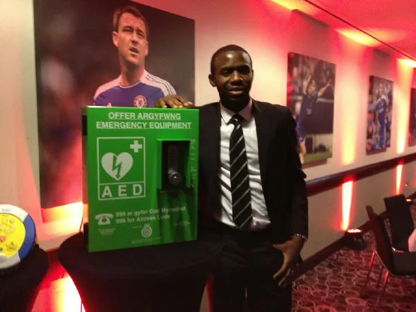 Fabrice Muamba At Chelsea Football Club with HeartSafe Defibrillator