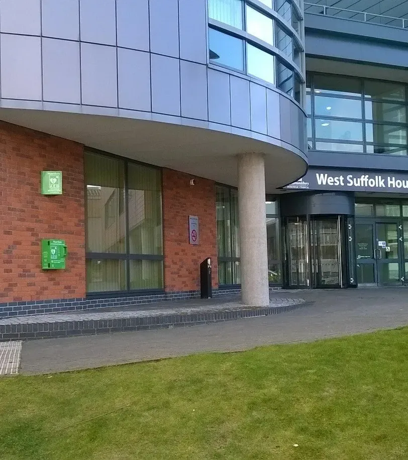 Defibrillator outside of West Suffolk House