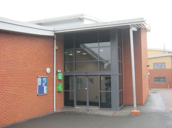 External Defibrillator at a school entrance