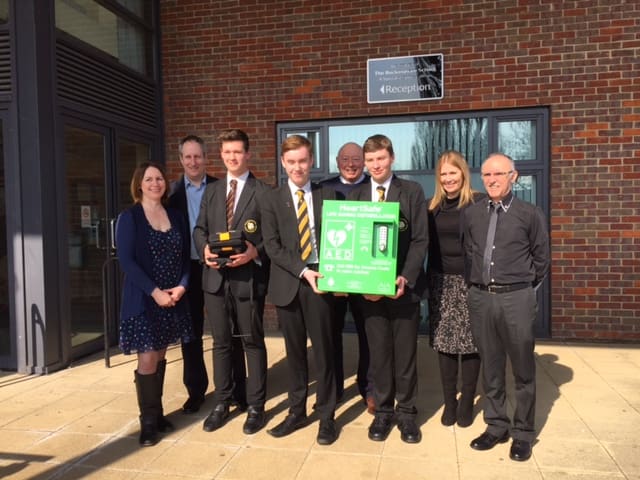 Students at school with external defibrillator