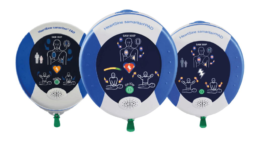 Three HeartSine samaritan PADS. SAM 350P, SAM 500P and SAM360P