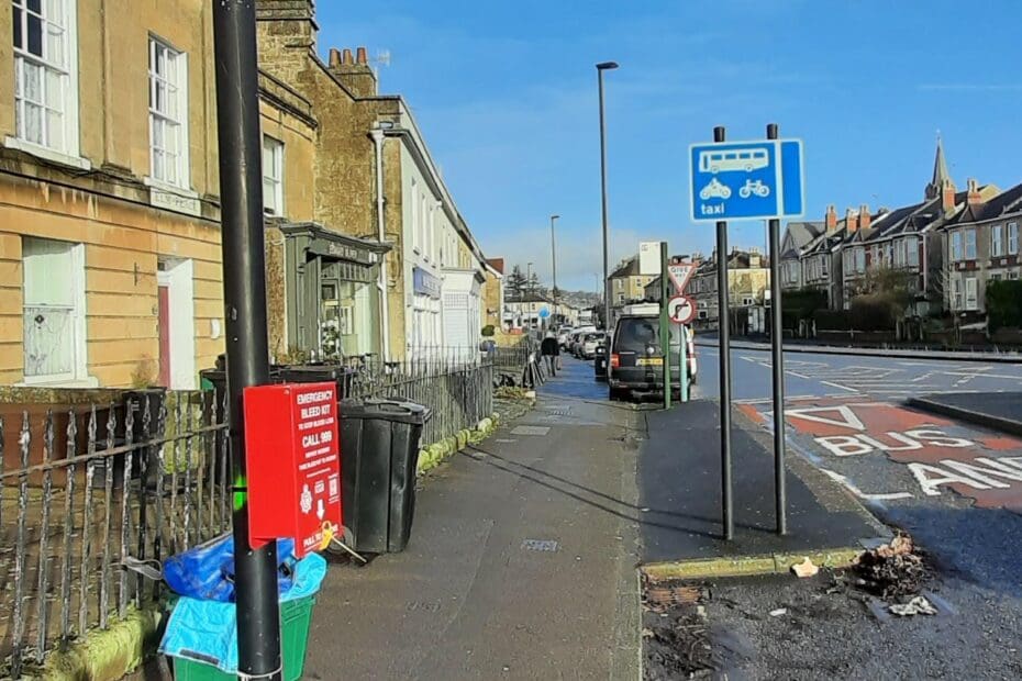 Bloomfield Road where Elm Place meets the Wellsway