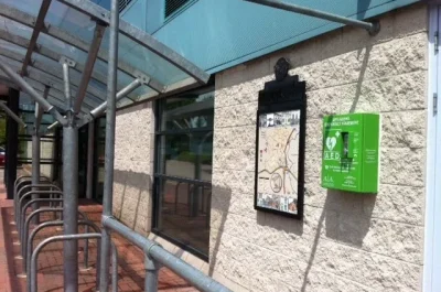 Defibrillator attached to a wall Defibrillator attached to a wall