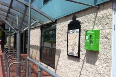 Defibrillator attached to a wall Defibrillator attached to a wall